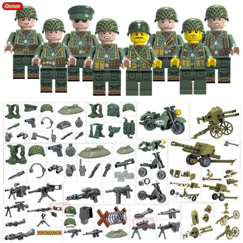 

Oenux New Arrival WW2 The Battle Of Normandy Military Building Block USA Army Soldiers Figure With Weapons Model DIY Brick Toy
