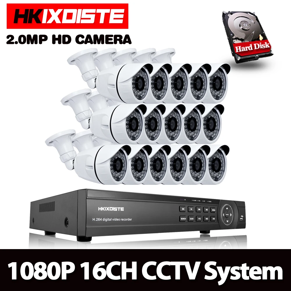 HKIXDISTE 16CH 1080P AHD DVR система видеонаблюдения комплект рекордер + IR 40M Наружная