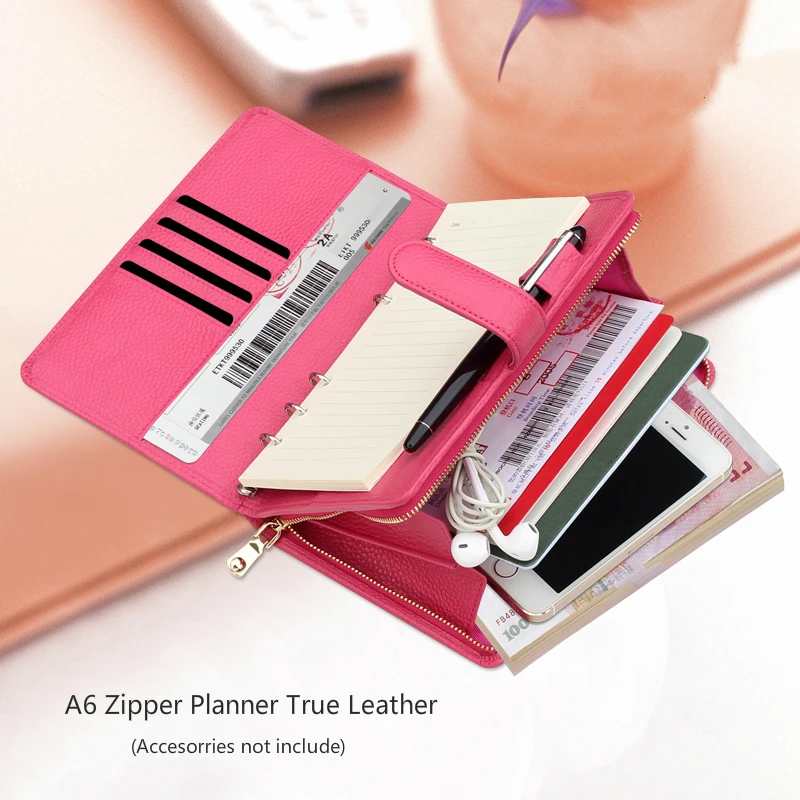 

Harphia top layer leather notebook refillable double planner multi-functional zipper organizer