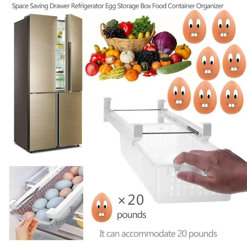 

New Fridge Mate Refrigerator Pull Out Bin Home Organizer Drawer Space Saving Organizer Egg Storage Box Storage Organizer