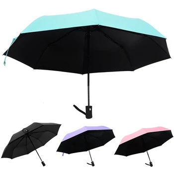 

5 Colors Rainy Sunny Fully Automatic Anti-ultraviolet Black Glue Sun Umbrella 3folding Female Sunscreen Parasol Windproof