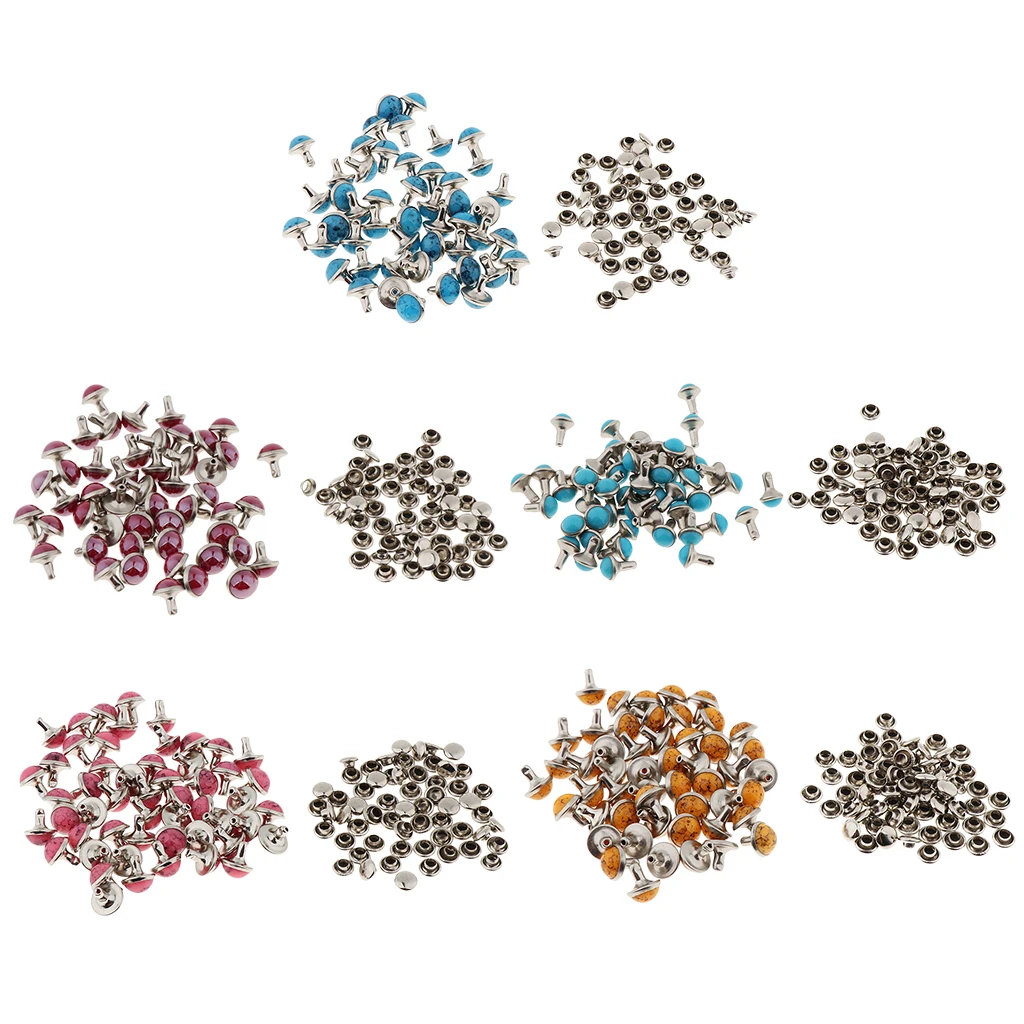 50 Sets Round Turquoise Rapid Rivets Stud for DIY Leather Craft Decoration