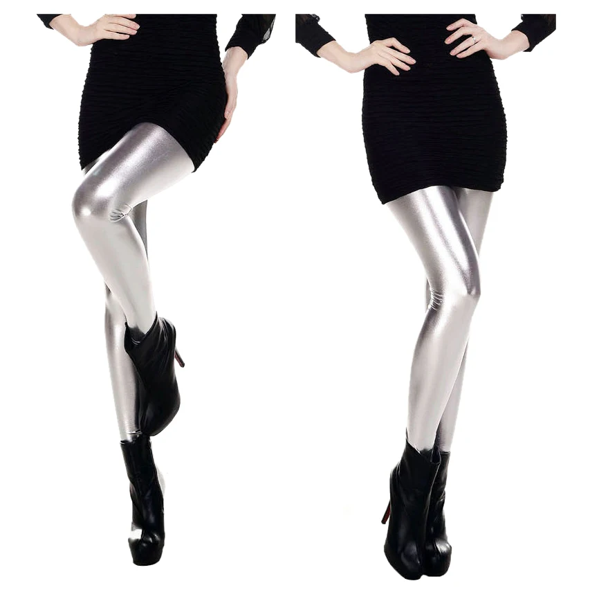 

New New Fashion Women Leggings Shiny Metallic Color Elastic Waist Skinny Sexy Pencil Pants Trousers Casual Pencil Trousers Red