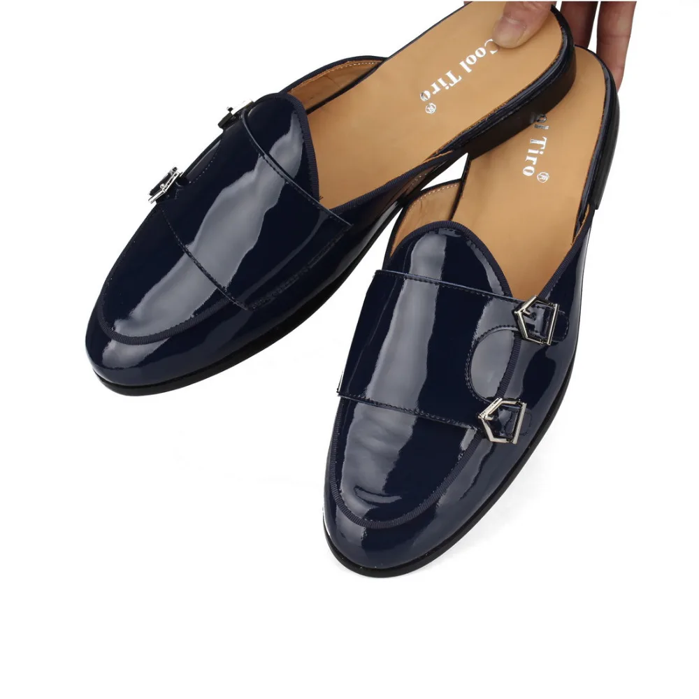 Dark blue patent leather men slippers (8)