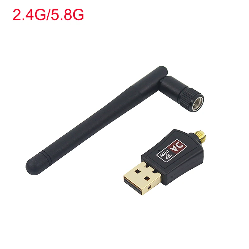 

2.4G/5.8G Dual Band WiFi Adapter Receiver USB Wireless LAN AC Wi-Fi Dongle Network Card + Antenna for PC for Mac Windows 10