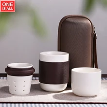 Japanischen Teekanne Keramik Tragbare Reise Kungfu Tee-Set mit Infuser Teekanne Set Kaffeetasse Reisetasche, Anti-hot (Braun)