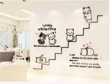 

DIY 3D non-toxic acrylic lovely baby cats wall sticker self-adhesive English character quote wall paper decoration home decor