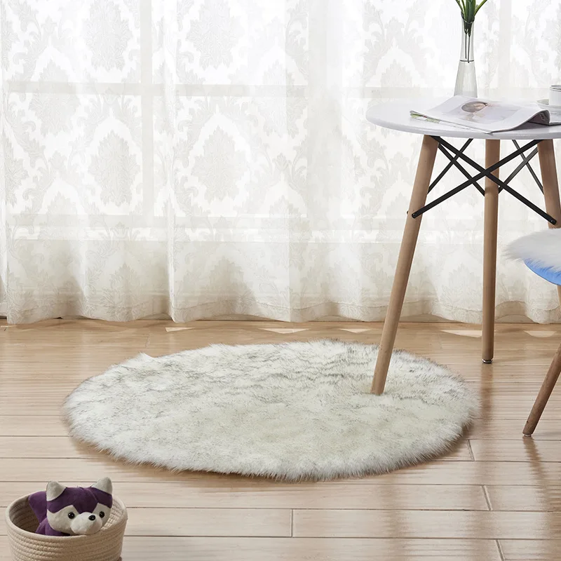 Plush Fabric Round Carpet for bedroom soft shaggy area rug for kids room bed chair floor mat round artificial sheepskin rugs Plush Fabric Round Carpet for bedroom soft shaggy area rug for kids room bed chair floor mat round artificial sheepskin rugs