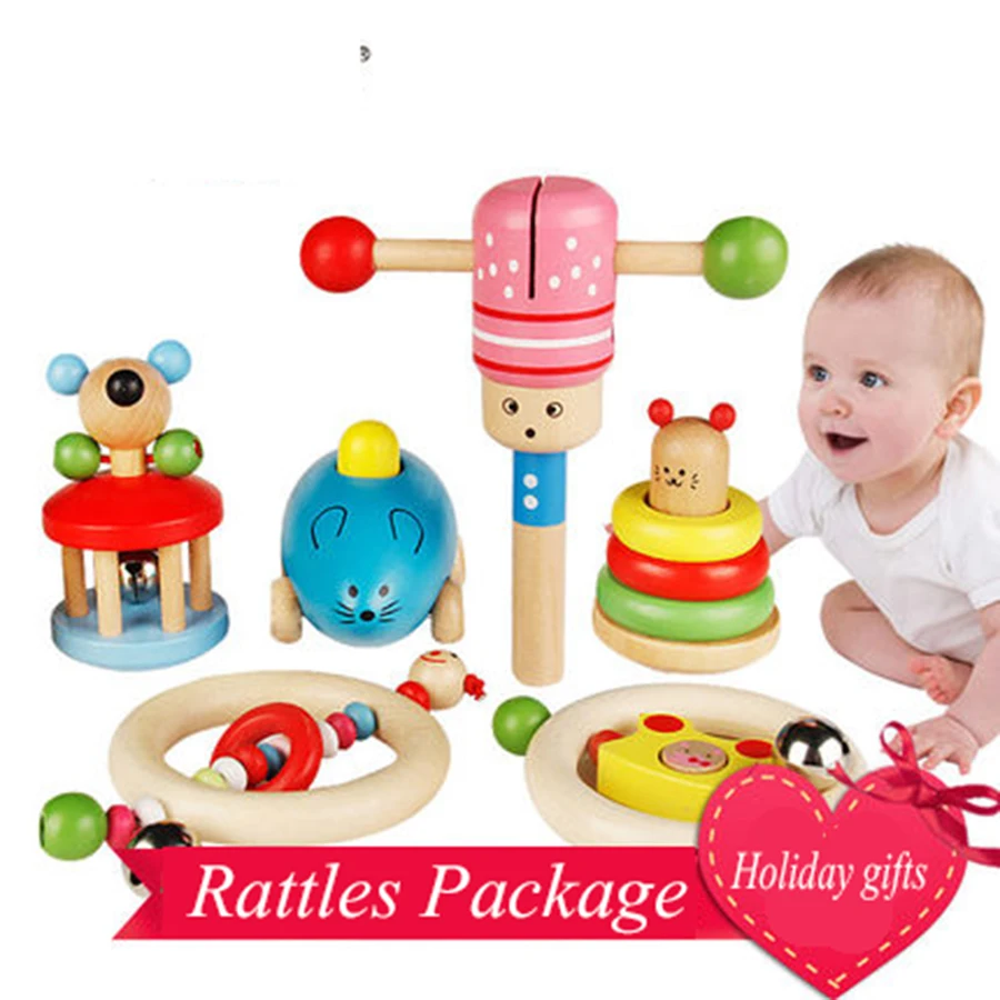 Wooden Rattle Set Baby Toys Gift 0 12 Months Oyuncak Fun Educational