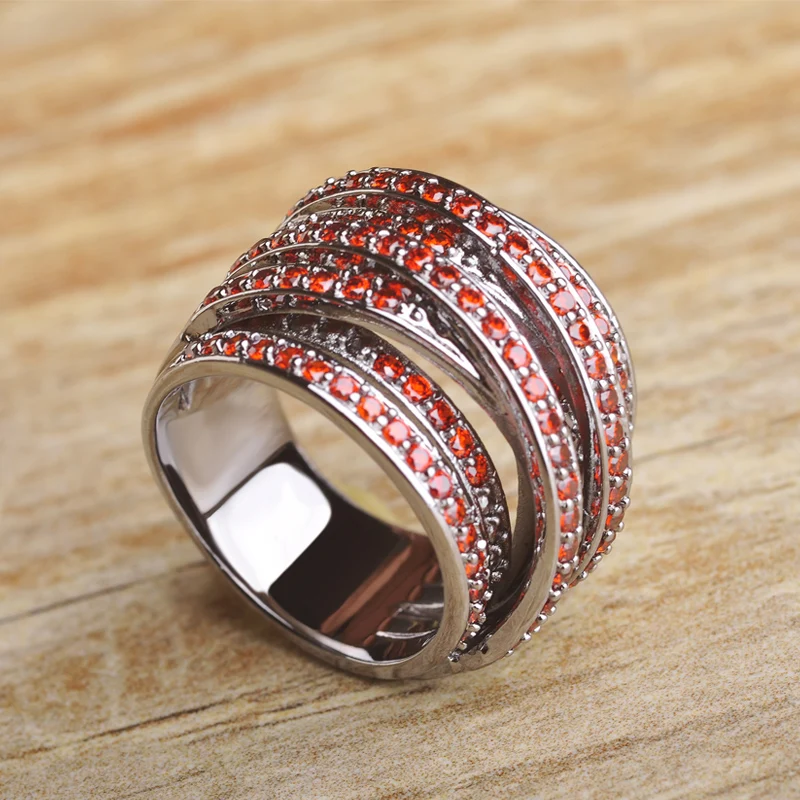  MECHOSEN Black Gun Plated Brass Cubic Zirconia Rings 7 Colors For Women Men anillos Mujer Punk Banq