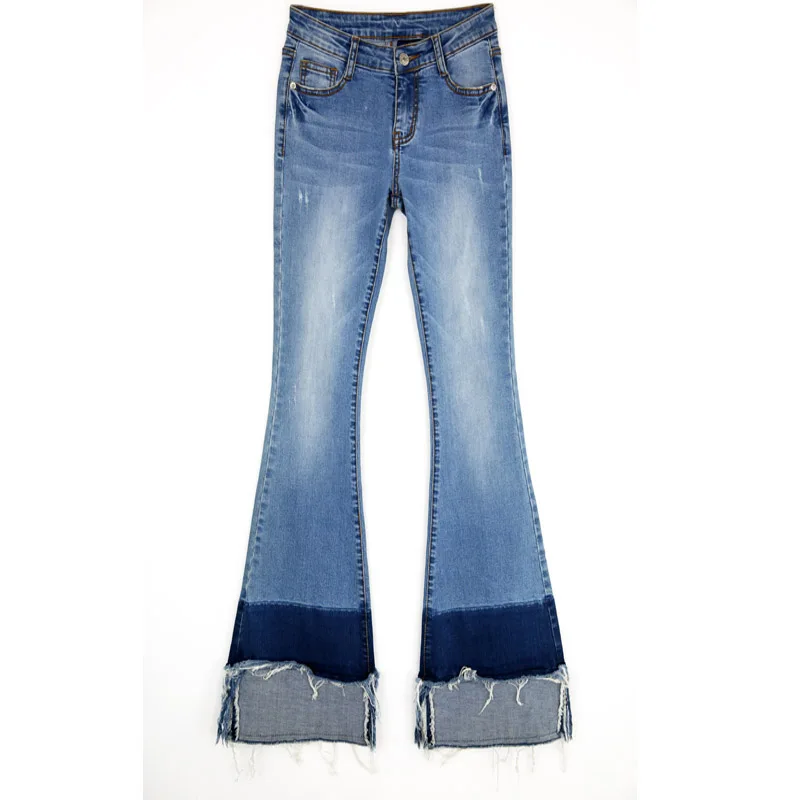 Высокое качество, акция, женские узкие ботинки, джинсы с вырезами, модные брюки, Удобные расклешенные джинсовые брюки для женщин - Цвет: Синий
