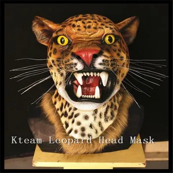 

2017 Top Grade 100% Latex Halloween Party Cosplay Creepy Realistic Fancy Costume Latex Leopard Man Mask Tiger Head Mask Toys