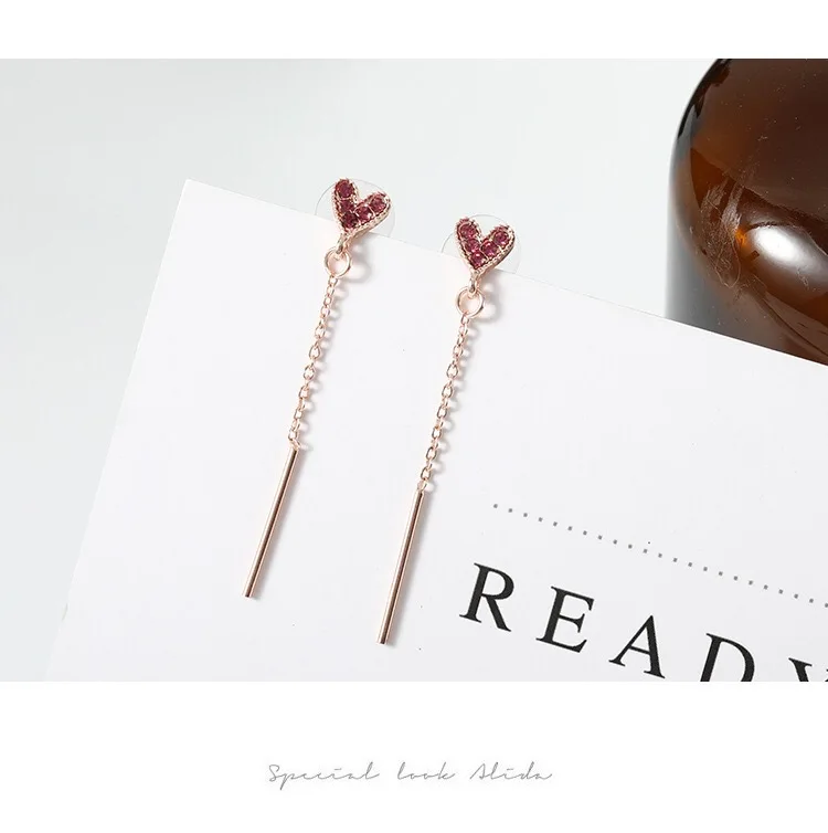 925 Love Eardrop Girl Super Fairy Temperament Simple Baitaan Earrings Small Fresh Sweet tassels Long-style Personality (12)
