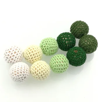 DIY shade green Chunky wooden crochet beads nursing 20mm round beads, wooden beads ooak handmade 20PCS pattern WC016