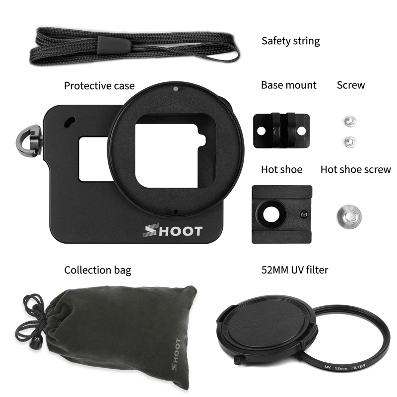Aluminum CNC Protective Case Anti-Fall Frame Housing with Rear cover 52mm UV filter For GoPro Hero 5 6 7 black Camera Accessories (9)