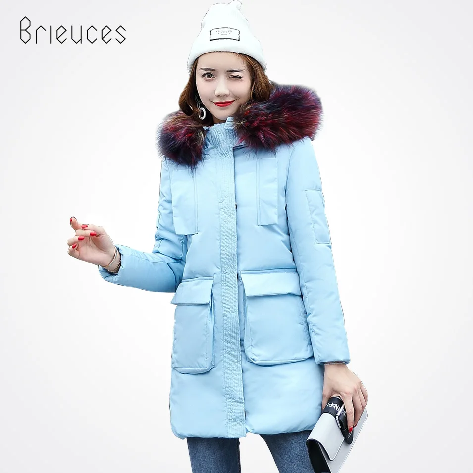 

Brieuces 2017 Winter jacket women large fur hooded wadded jacket female casual cotton-padded jacket thickening winter coat women