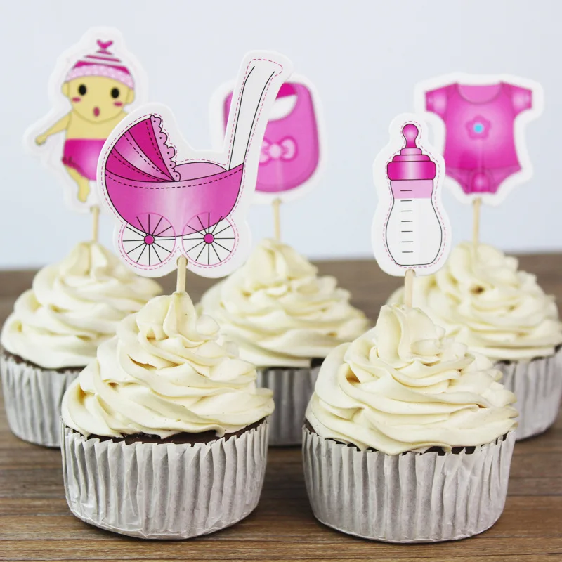 20pcs 9cm Pink Blue Cupcake Topper Baby Boy Girl Bottle Shape Cake Pick for Gender Reveal Baby Shower Party Cake Decor June 12