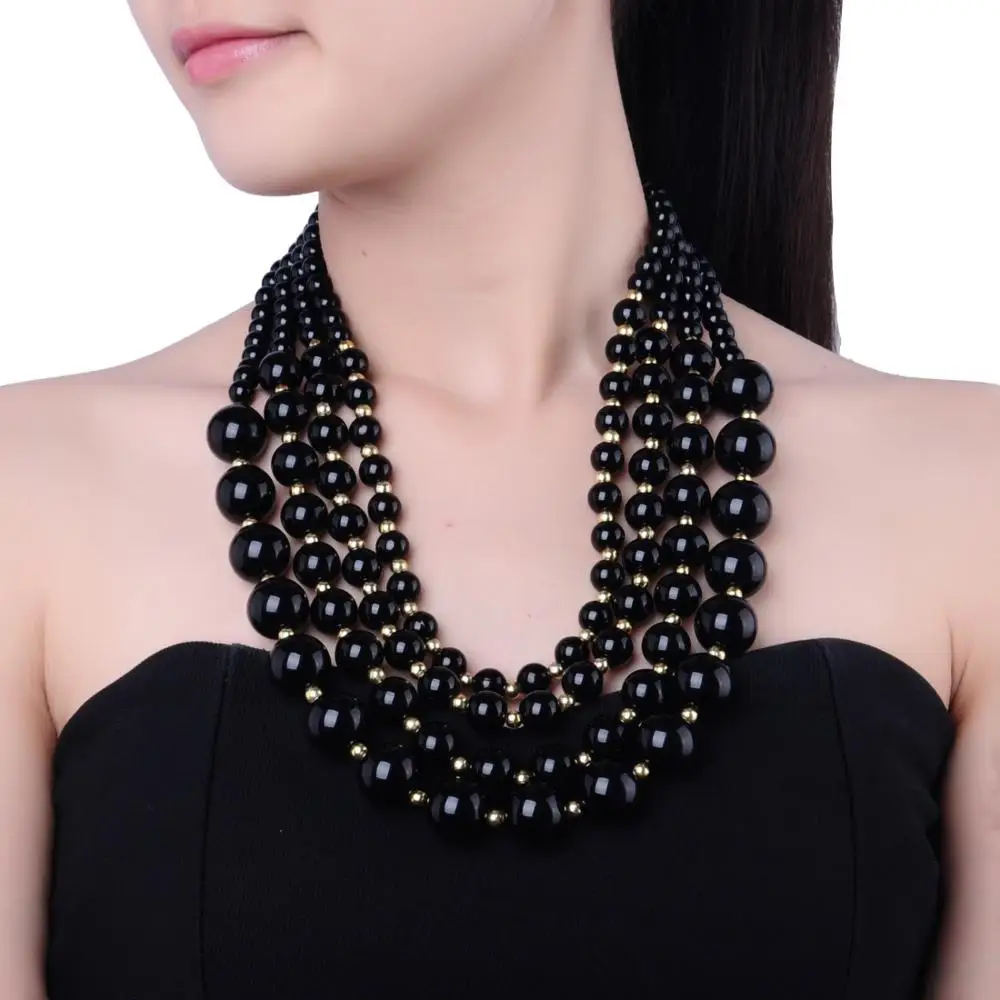 Высокое качество привлекательные стили черный жемчужный полимерный бусины нагрудник эффектное ожерелье Многослойные женские ювелирные изделия большое ожерелье s