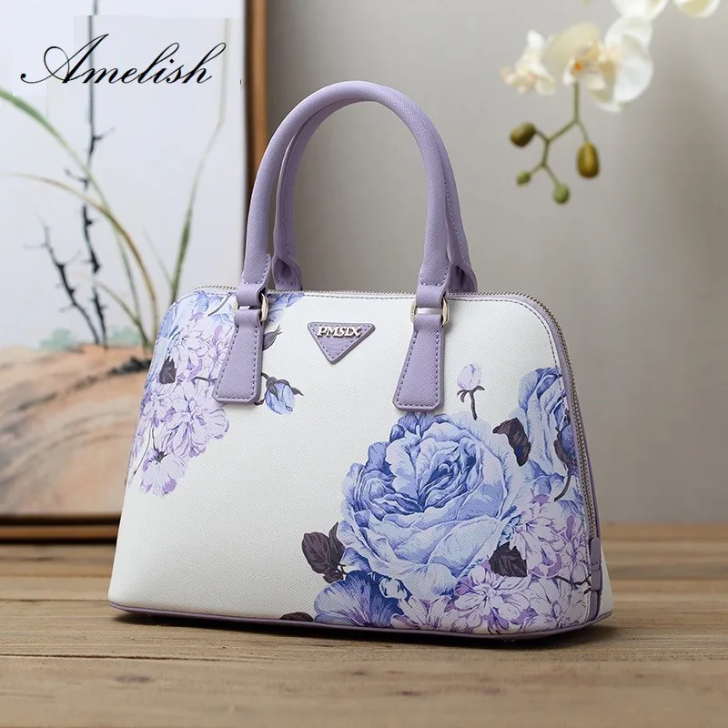 

Luxury National Famous Brand Designer PU Leather Handbag For Women Messenger Bag Ladies Shoulder Bags Shell Floral Crossbody Bag