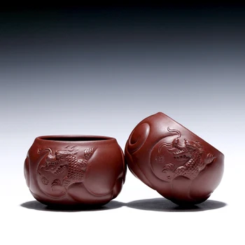 

70ML Yixing Authentic Purple Clay Teacups Office Tea Ceremony Famous Handmade Raw Ore Zisha Fish Dragon Cup Home Drinkware Gifts