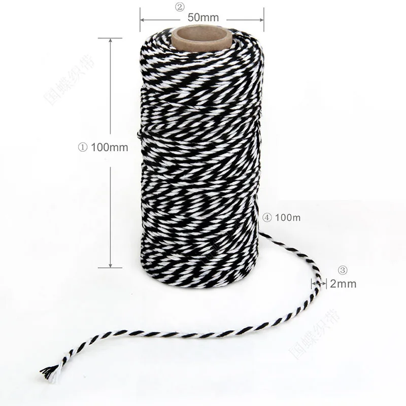 100Meter 2mm Cotton Bakers Twine String Cords Rope for Home Decor Handmade Christmas Gift Packing Craft DIY Gift Wrap