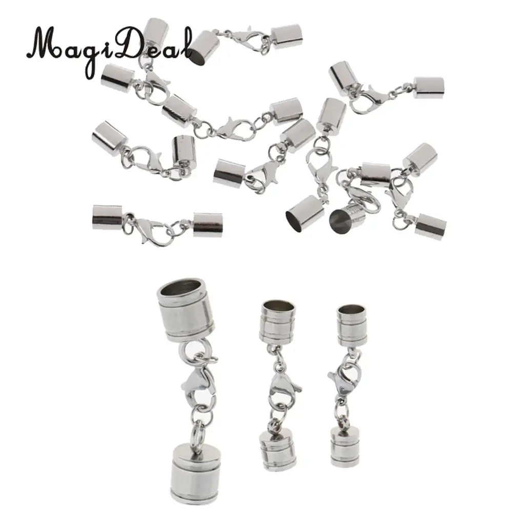 MagiDeal 13 Pieces Silver Stainless Steel Barrel Bead Leather Cord Ends Caps Jewelry Finding Clasp Making Craft