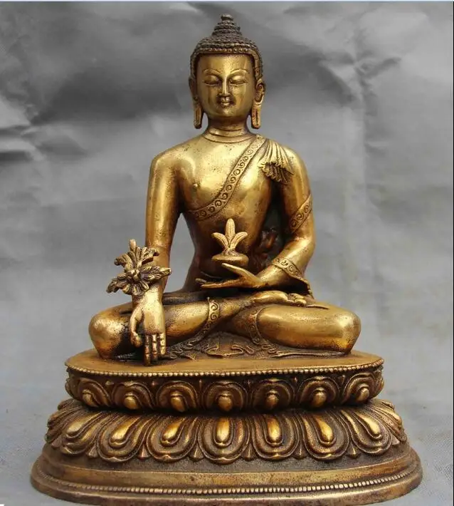 

free China Buddhism Temple Copper Bronze Gild Bhaisajyaguru Shakyamuni Buddha Statue fast