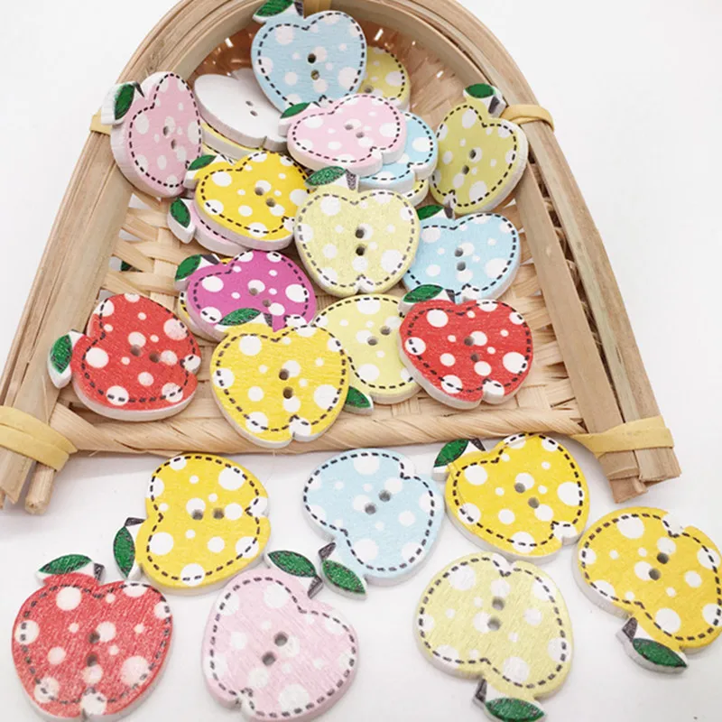 

Wood Buttons 50pcs/lot Colorful Apple Style 2 Holes Wooden Decorative Buttons Sewing DIY Craft Manual Accessories Mixed Colors