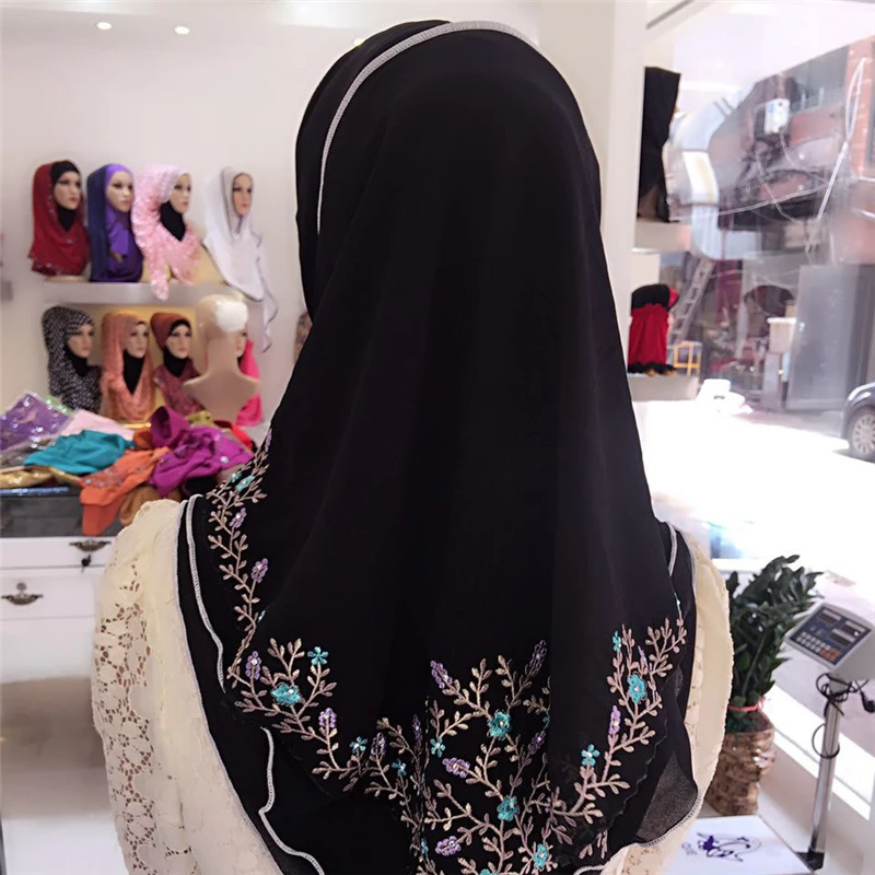 Fblusclurs мусульманский хиджаб шифон Вышивка Малайзия мгновенный удобный Муслима шаль головной убор шарф голову