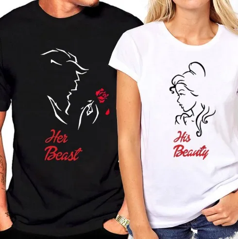 

Couple T Shirt for Lovers Short Sleeve O Neck T-shirt Women Beautiful Girl T-shirt Summer Clothes Brand His Beauty Her Beast