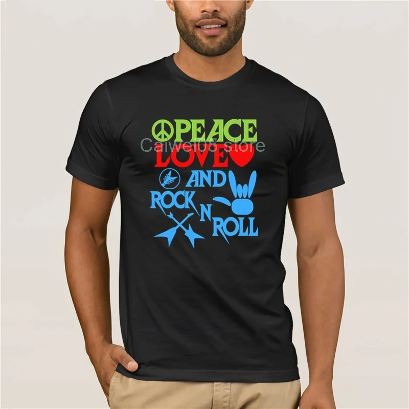 Мужская белая футболка с коротким рукавом Peace Love and Rock n Roll идея для подарка мужчин
