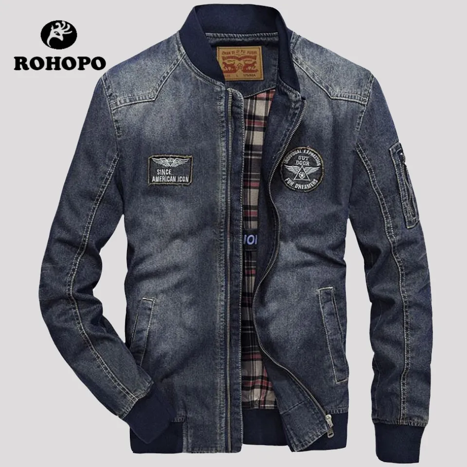 

AFS JEEP Young Man's Loose Autumn O-neck Casual Denim jacket,Fashion Design 100% Cotton Plaid Lining Elasticity Waist ans sleeve