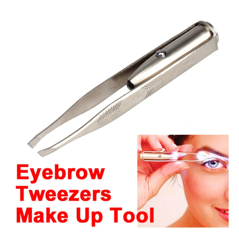 Maquiagem Eyebrow Tweezer Stainless Steel Make Up Tool LED Light