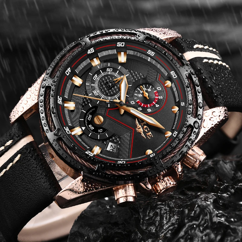 Relogio LIGE Mens Watches Top brand luxury Fashion Military Quartz Watch Mens Leather Waterproof Sport Watch Relogio Masculino
