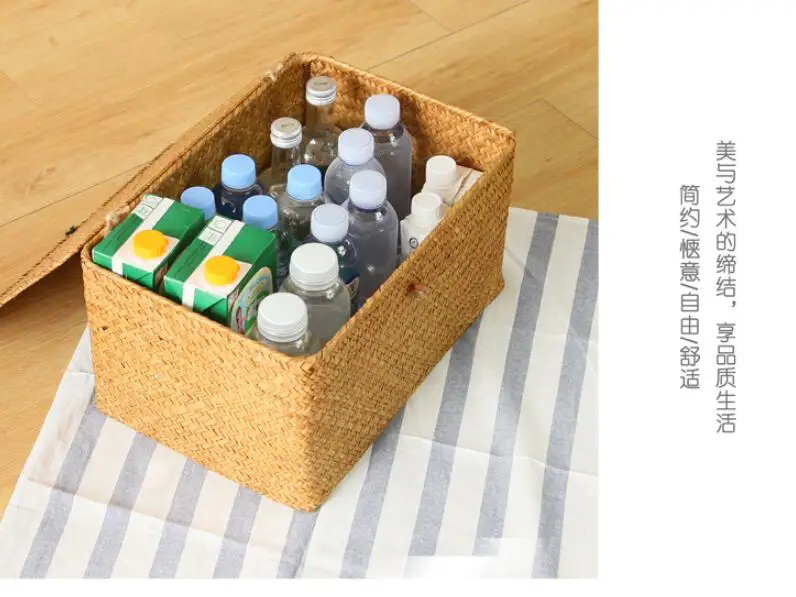 Handmade Seagrass Woven Storage Box Seaweed Storage Finishing Basket with Lid Sundry Bath Cosmetic Towel Container mx01161829