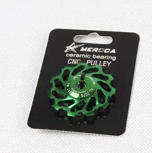 11T green MEROCA велосипедный керамический Jockey колесный задний переключатель Шкив 11T 13T 7005 Алюминиевый сплав велосипедный направляющий шкив подшипник - Цвет: 11T green