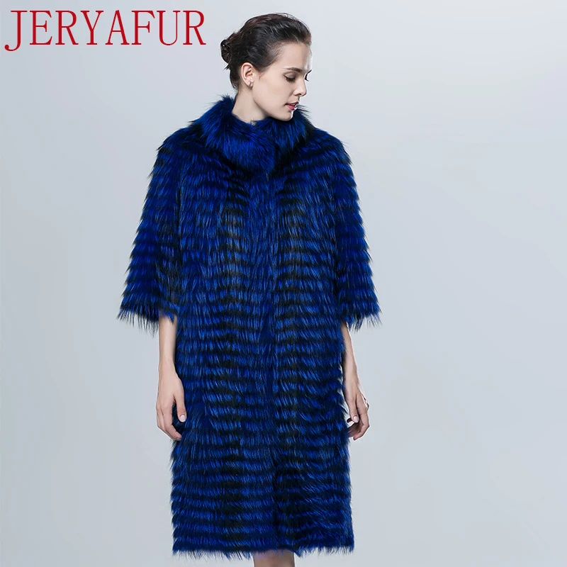 JERYAFUR2017 Русская женская зимняя шуба лисий мех ручная работа одежда Меховая куртка
