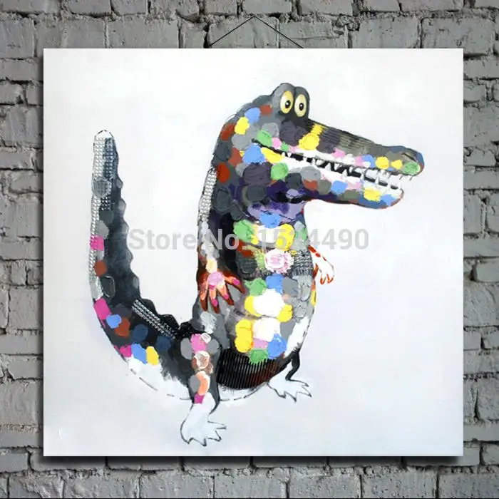 

Free Shipping Hand Painted Abstract Animals Oil Painting On Canvas Wall Art Painting Living Room Decor A Colorful Crocodile