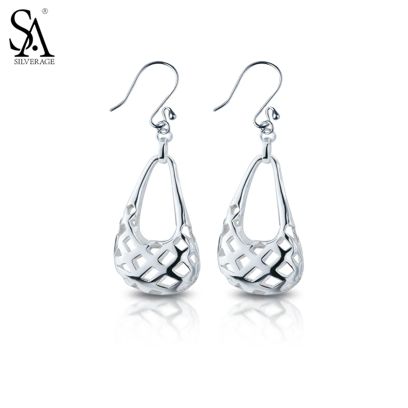 

SA SILVERAGE 2017 New Design 925 Sterling Silver Drop Dangle Earrings for Women Fine Jewelry Hollow Silver Drop Dangle Earrings