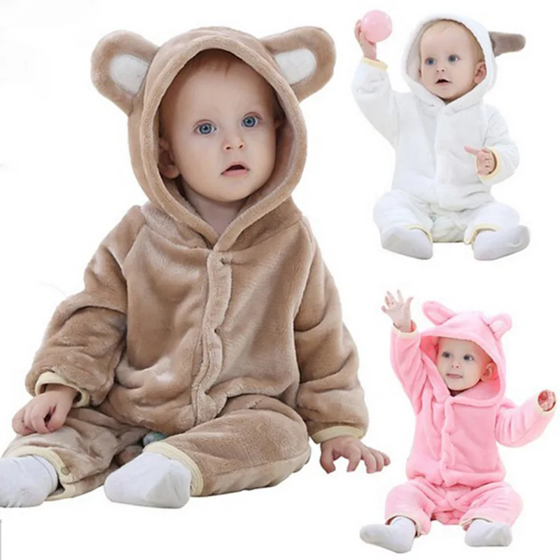 Girl baby winter clothing flannel newborn baby boy dress animal onesie jumpsuit baby pink girls one piece infant clothes