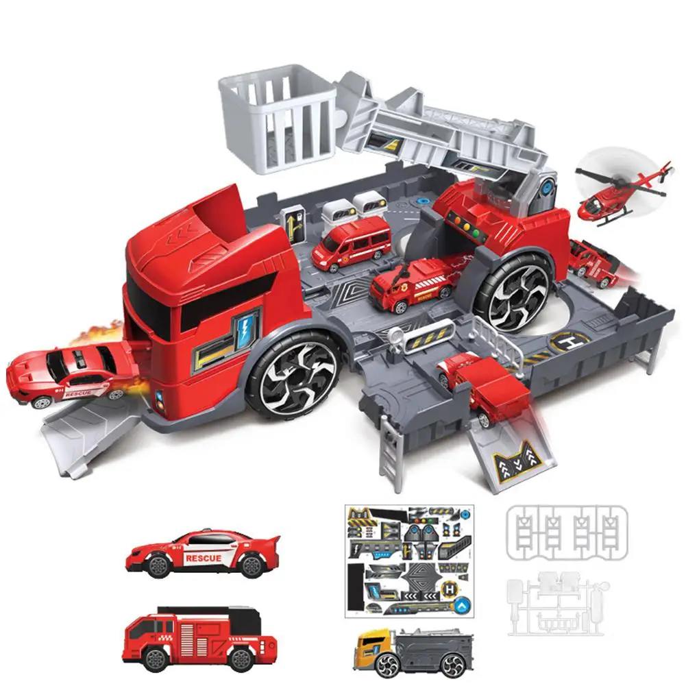 LeadingStar Дети моделирование пожарная Инженерная Автостоянка образовательный Выдвижной Автомобиль набор для детей - Цвет: red
