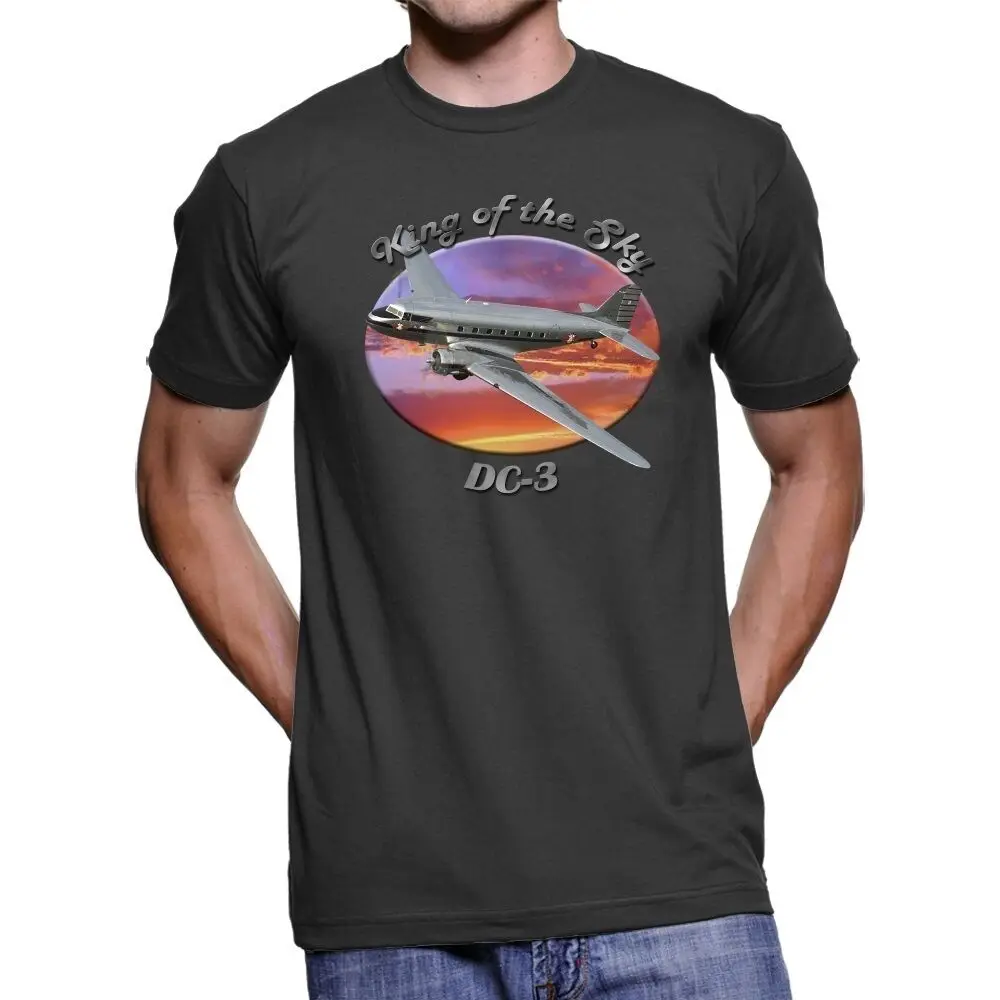 Дугласова Dc-3 King of The Sky Мужская печати на черных майках 2019 Лето Новое поступление