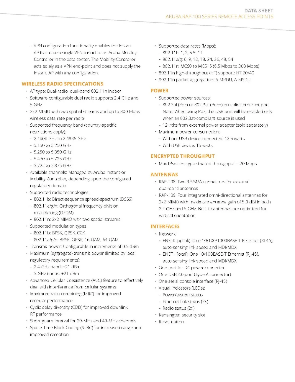 Aruba мгновенный RAP-109-RW беспроводная точка доступа к сети HPE JW270A 802.11a/b/g/n 2x2: 2 двойные радио Интегрированные Антенны