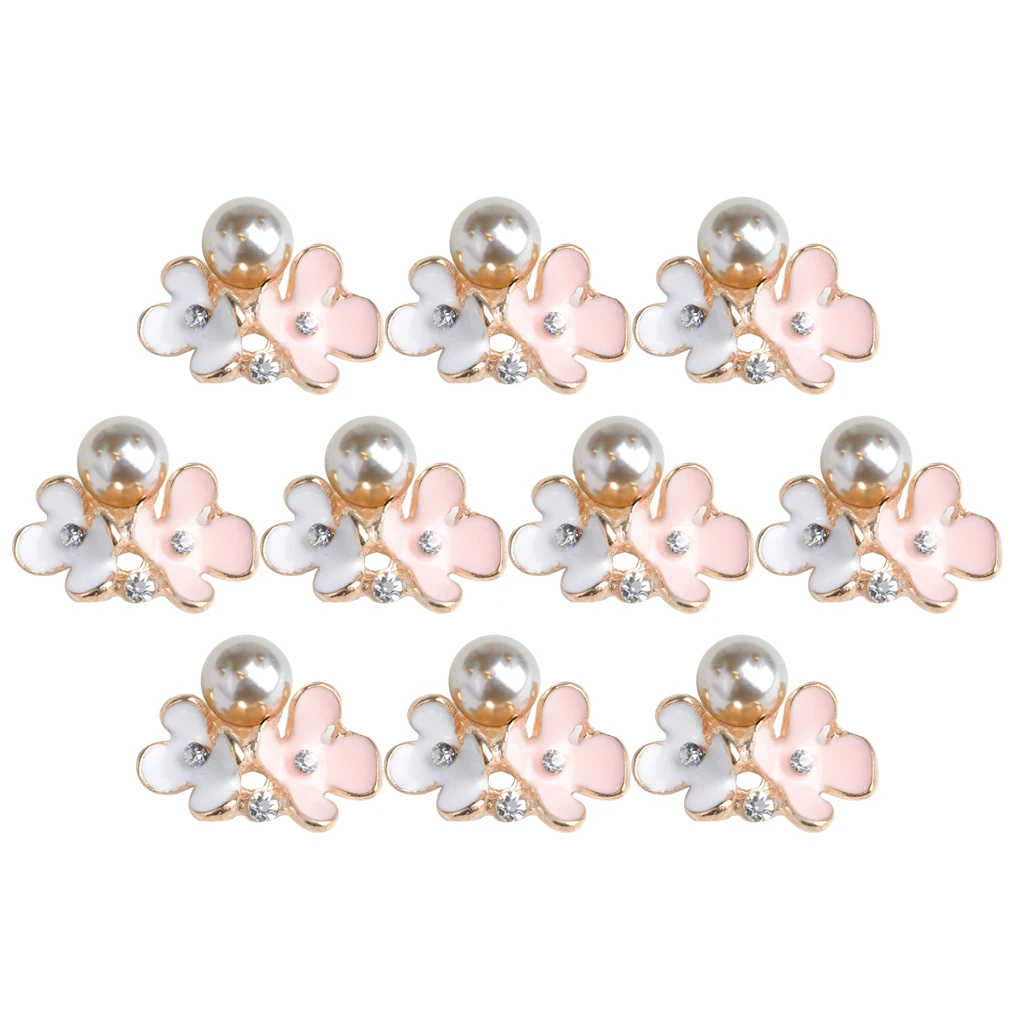 10X Pearl Flowers Buttons Flatback Embellishment for Wedding Bouquet Making Card Dress Decor DIY Headband Hair Bow Accessories