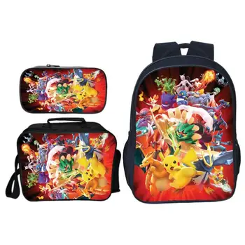 

New Arrivals 3 Pcs/Set Pokken Tournament School Backpack for Children Pikachu Casual School Bags for Boys and Girls Mochila Gift