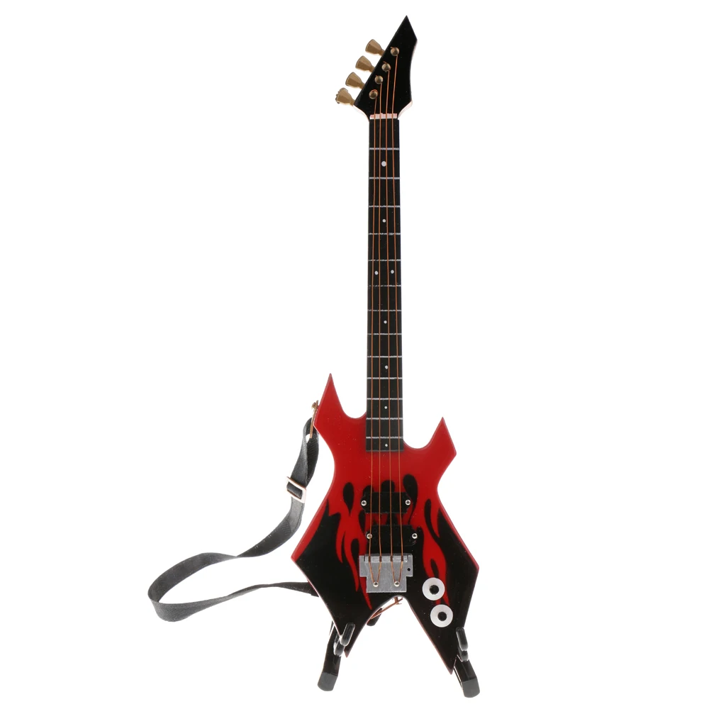 1/6 Wooden Electric Bass Model Musical Miniature for Action Figures