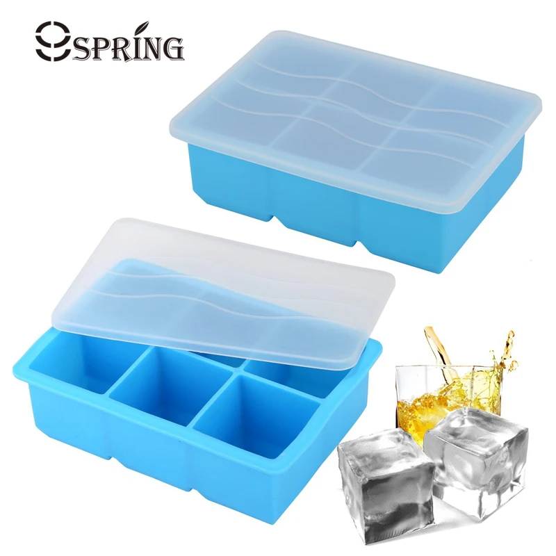 6 Grid Square Ice Cube Maker Big Silicone Ice Cube Tray Mold Frozen Ice