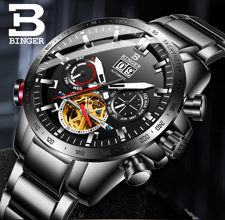 Лидирующий бренд Роскошные Tourbillon Мужские часы Мужские модные деловые светящиеся наручные часы Мужские часы автоматические механические часы Relojes