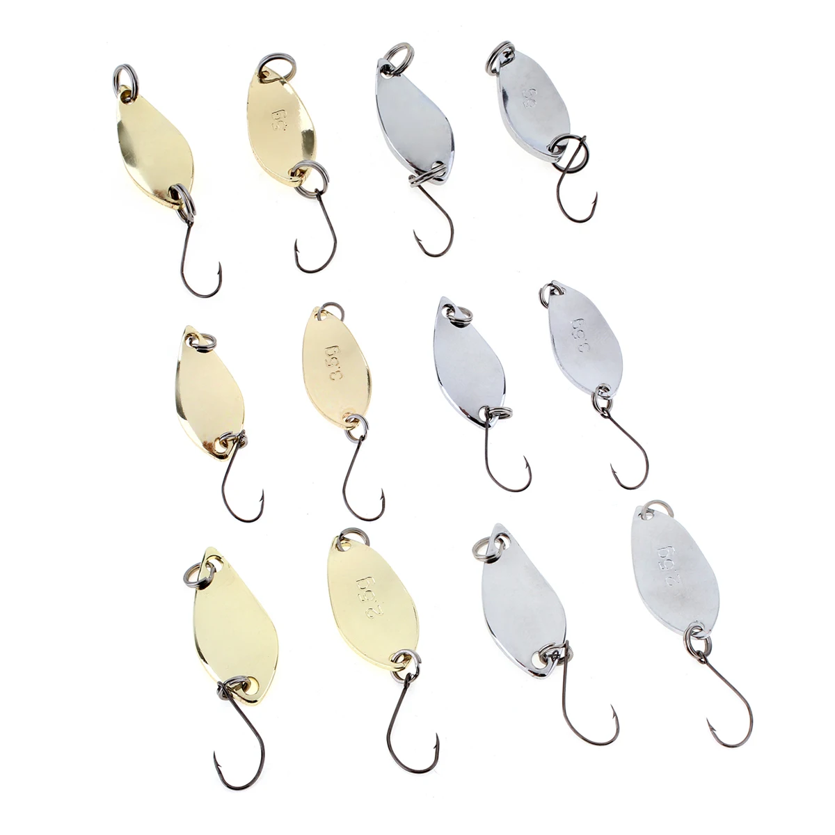  12pcs/set Metal Spoon Swim Bait Silver Golden Color Fishing Lure Sequin Tackle Box for Opsariichthy