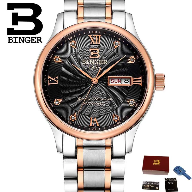 Мужские и женские часы, парные часы, мода для влюбленных, автоматические механические часы, стальные Бингер, мужские деловые часы, B-603L - Цвет: Men watch 06